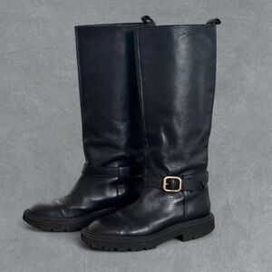 Black Leather Knee-High Boots